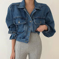 Boutique Wholesale 2025 Spring New Versatile Lapel Loose Washed Bubble Sleeves Short Denim Women's Jacket