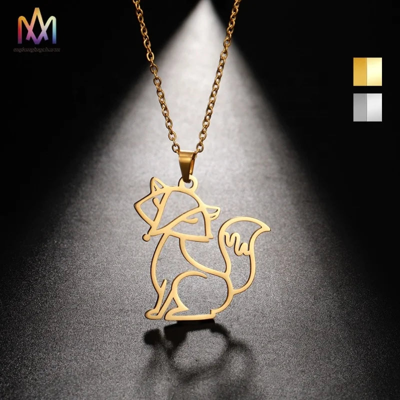 Fast Delivery Multiple Patterns Gold Plated Fox Necklace Pendant Stainless Steel Necklace