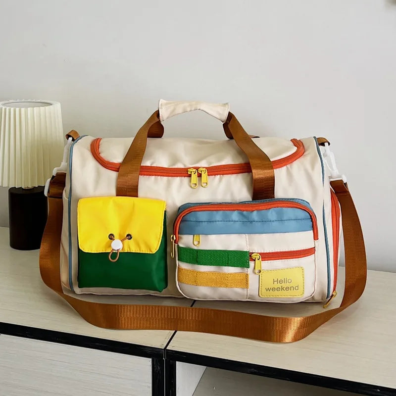 Wholesale Cute Gym Bag Fitness Duffle Bag Color Block Fashionable Oxford Weekender Duffel for Business Trip Crossbody Zipper