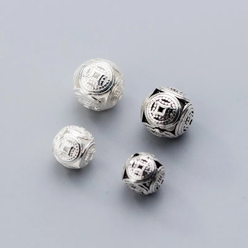 S925 Silver Hollow Retro Ball Spacer Bead for Bracelet Accessories Handmade DIY Jewelry Making Manufacturer