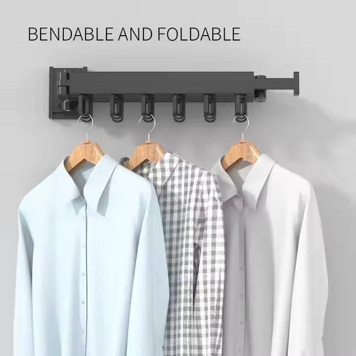 Wall Mount Retractable Folding Extendable Clothes Hanger Cloth Drying Rack Indoor Aluminum