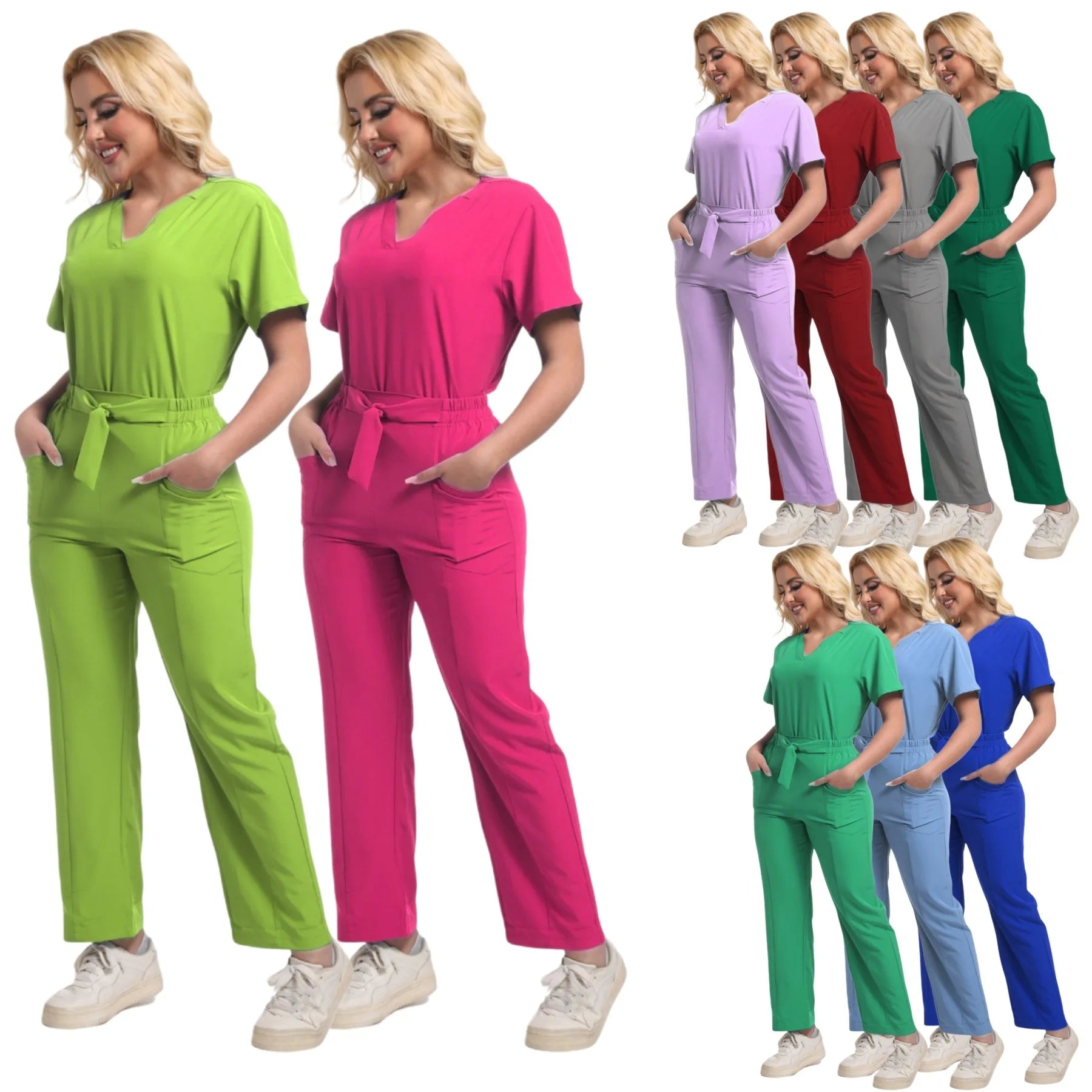 Hot Selling Stretchy Custom Logo Spandex Nursing Uniforms Hair Salon Spa Dental Clinic Hospital Nurse Scrub Jogger Sets Uniform