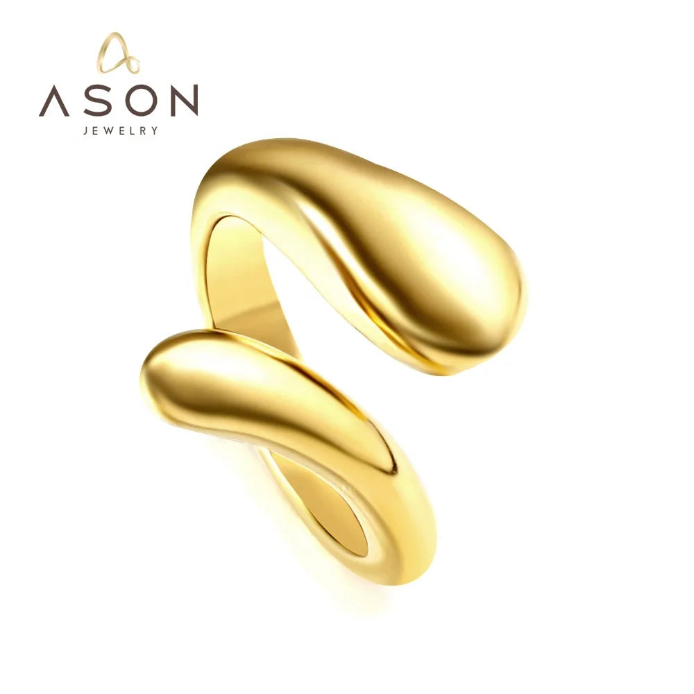 Ason Fashion Jewelry Rings Waterproof Stainless Steel Hug Ring Jewelry Thumb and Finger 18K Gold Plated Open Hug Ring for Women