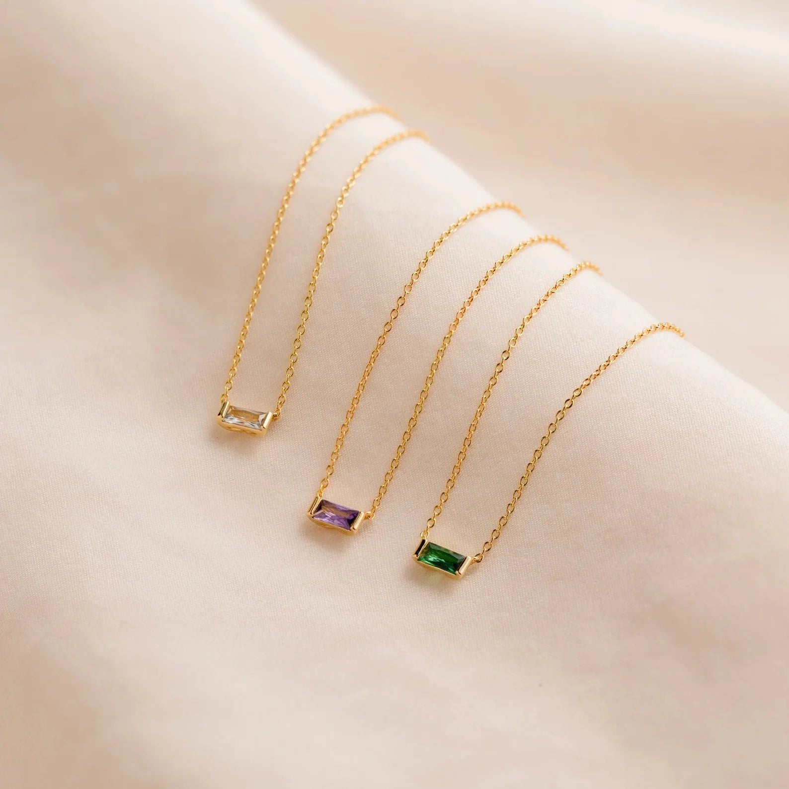 Crystal Jewelry Stainless Steel PVD Real Gold Plating Birthstone Stone Bar Pendant Necklace 12 Month for Women