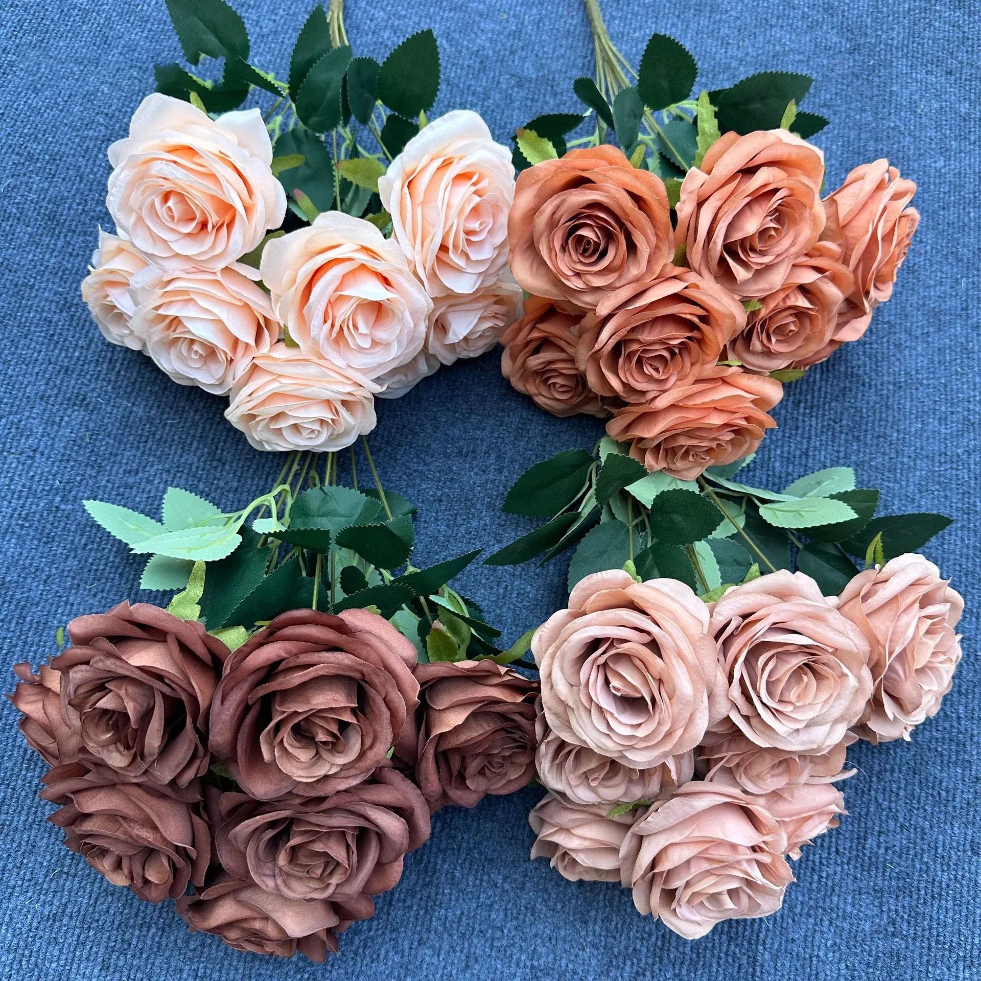 O-X930 Wholesale 9 Pcs Flower Bush Artificial Roses High Quality White Red Silk Rose Flower Bouquet for Home Wedding Decoration