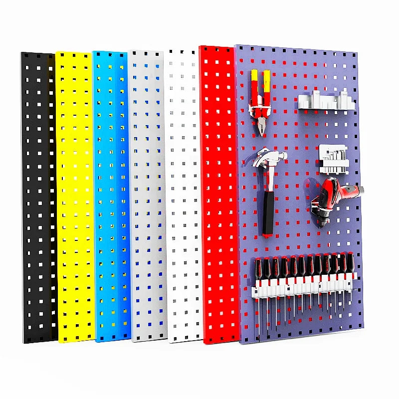 Durable Space-Saving Wall-Mounted 40x60cm Organizer Adjustable Hook Brackets Storage Solution Metal Pegboard for Garage Workshop