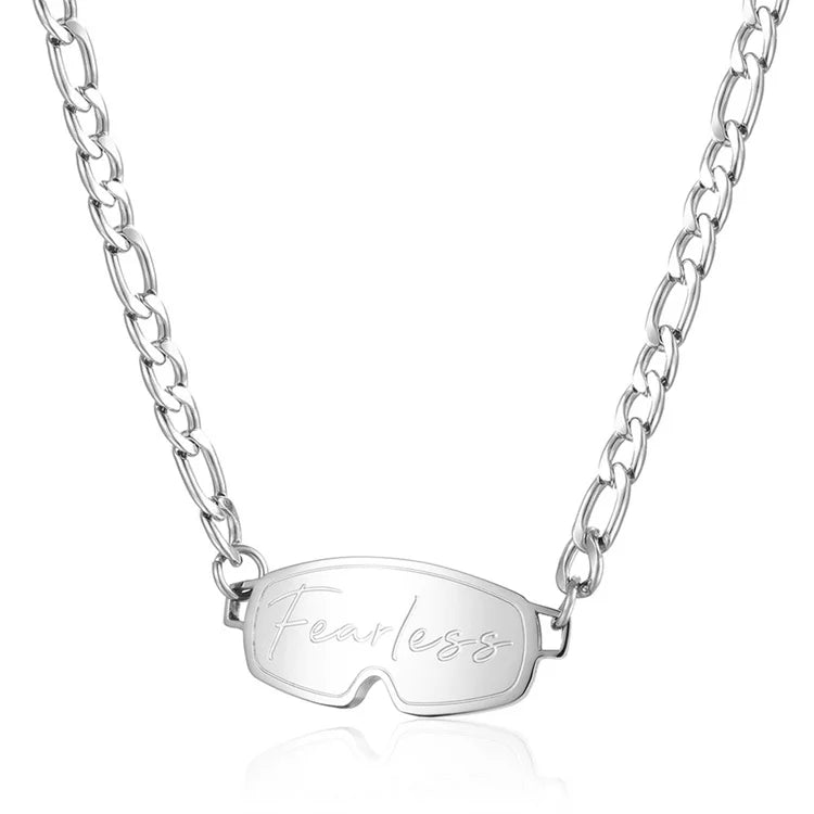 Wholesale Unisex Personalized Jewelry Stainless Steel Engraved Fearless Ski Glasses Pendant Necklace
