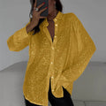 New Fashion Sequin Loose Long Sleeve Holiday Party Womens Shirt Shimmering Blouse