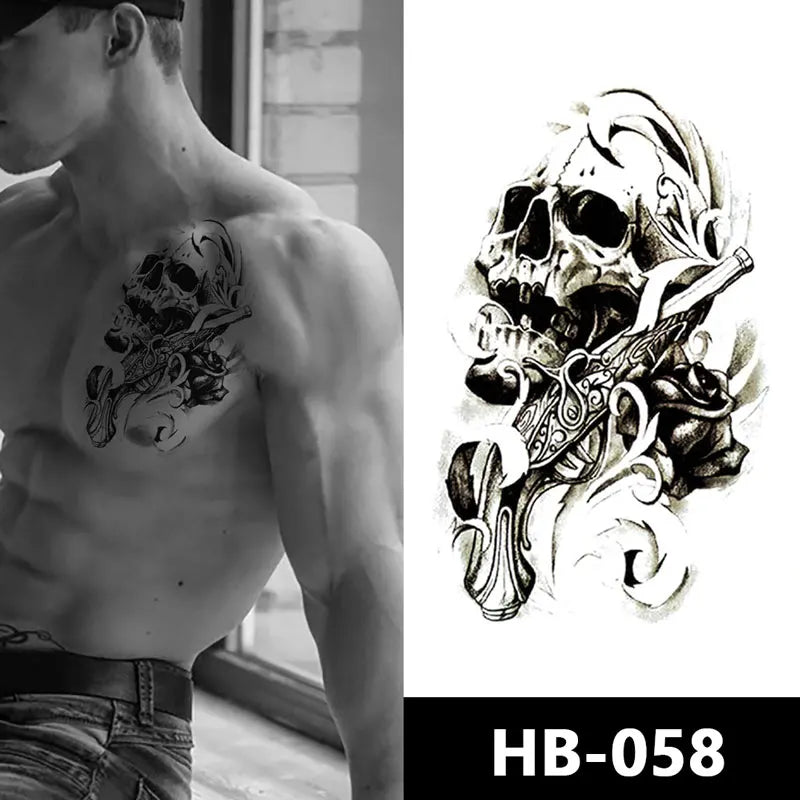 Hot Sexy Animal Skull Flower Temporary Tattoo Patch Woman Tattoos Sticker