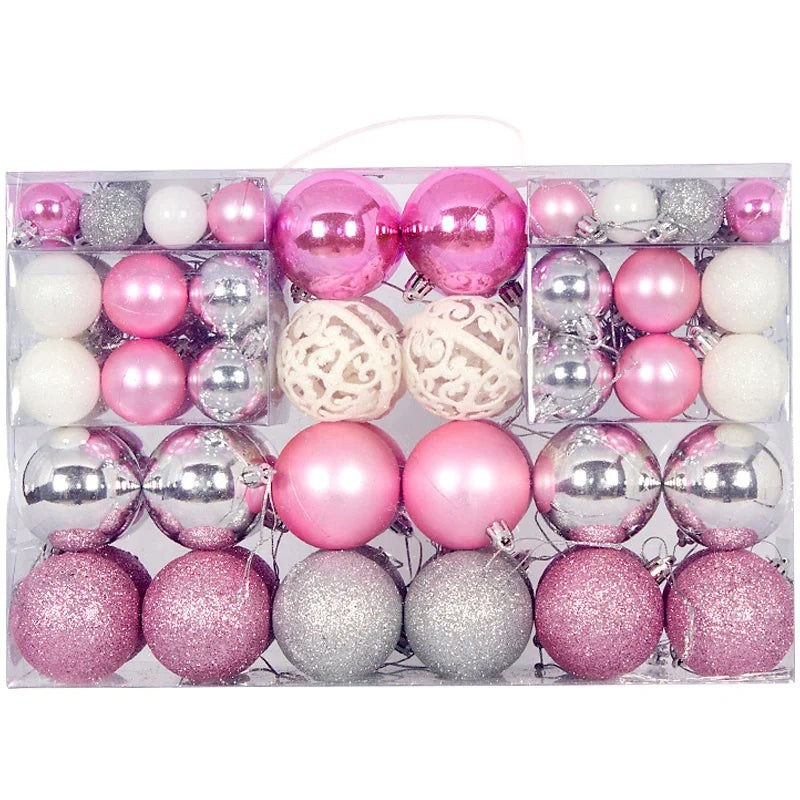 100pcs Pink+red Christmas Ball Gift Box Christmas Tree Ornaments with 3-6cm Light/Mat/Pink/Hollow Christmas Plastic Baubles/Ball