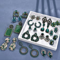 SC Retro Emerald Zircon Crystal Earrings Geometric Square Earrings Fashion Ladies Full Diamond C Shaped Statement Earrings Women
