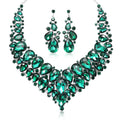 Women's Rhinestone Necklace Ring Set Crystal Elegant Bridal Wedding Floral Vine Teardrop Necklace Earrings Set