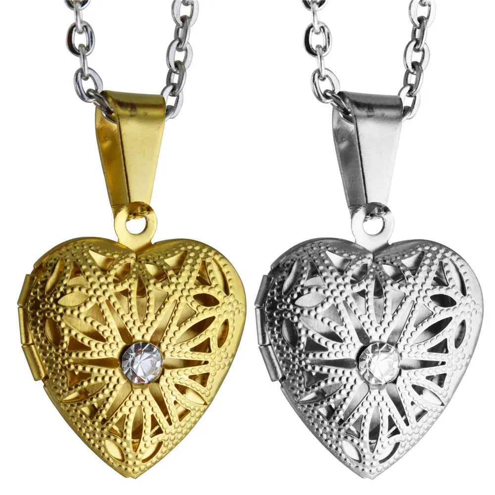 Openable Family Picture Frame Necklace Pendant Stainless Steel Heart Photo Locket Heart Necklace