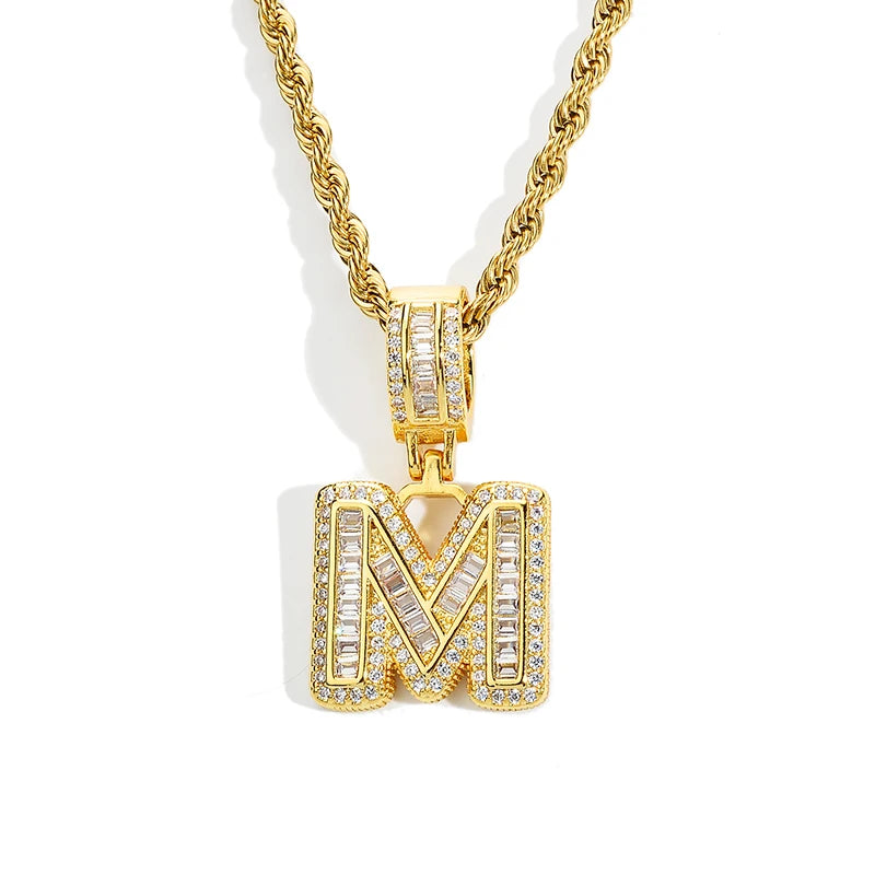 18k Gold Cuban Diamond Alphabet Letter Pendant Necklace Custom Letter Necklace English Letter Necklace