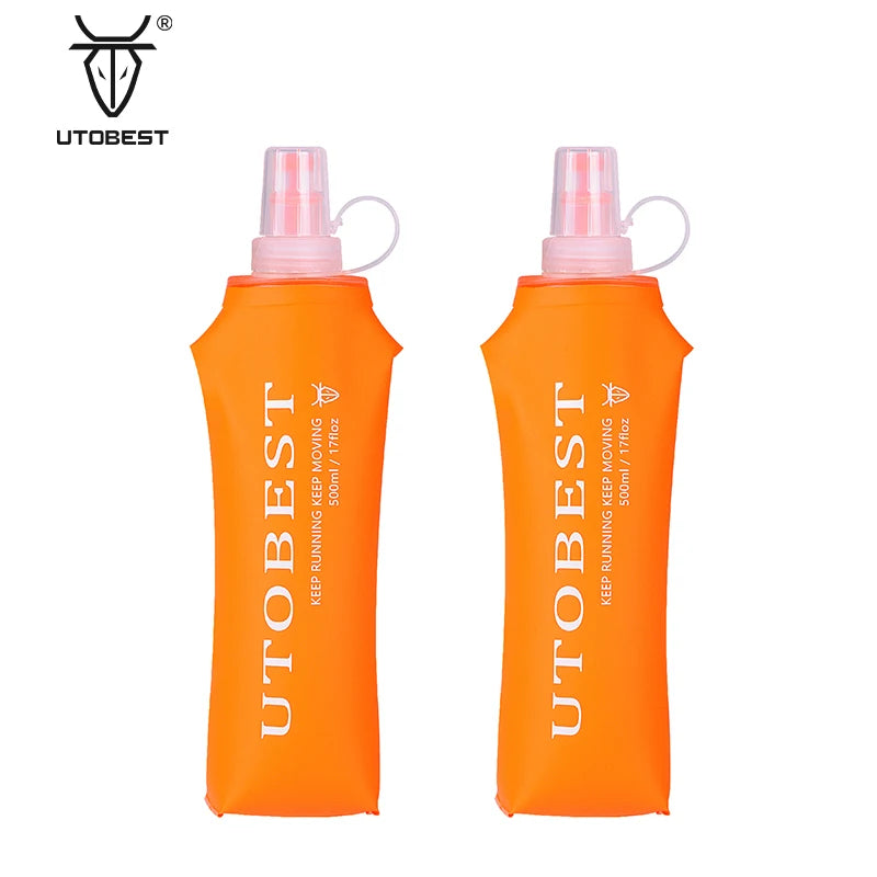 UTOBEST 500ml Eco-Friendly Sports Water Bottle Foldable Soft Flask with Lid for Running and Outdoor Activities