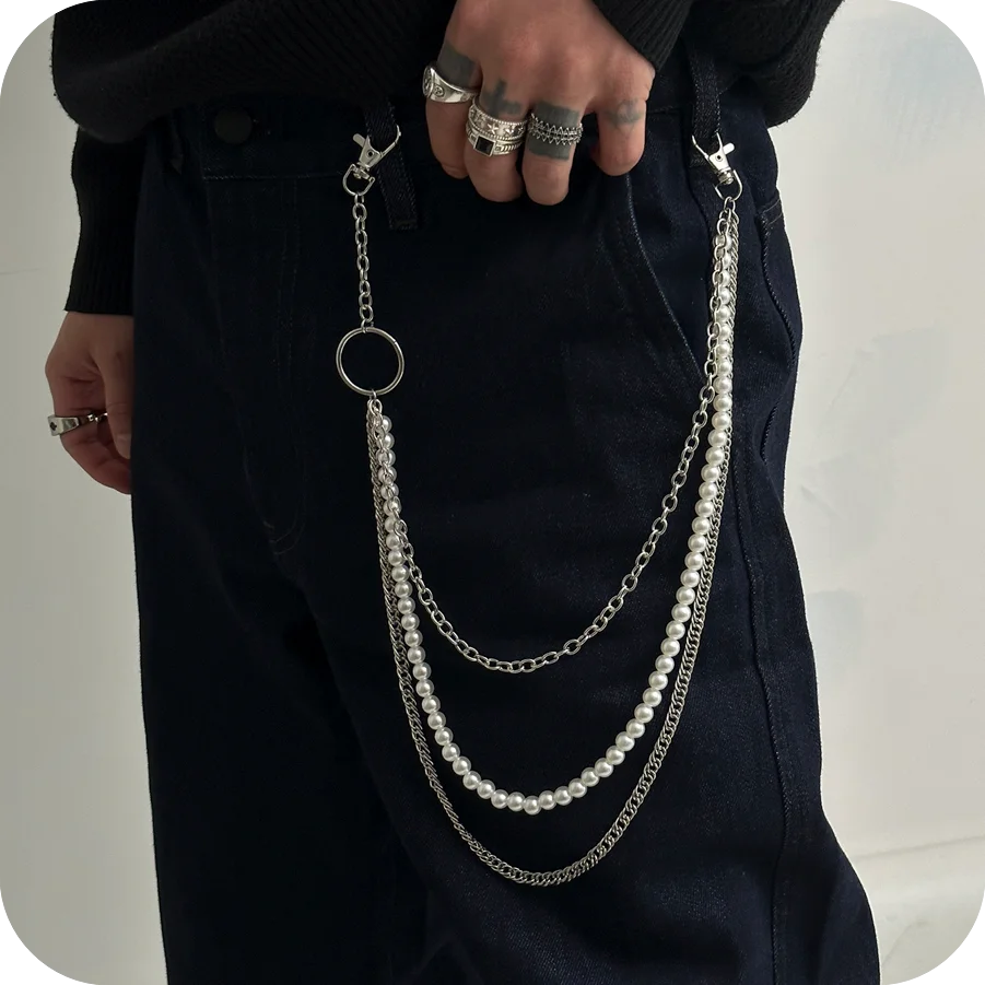 Hip Hop Street Multilayer Imitated Pearl Cross Chains Pants Chain Trendy Casual Wear Other Fashionable Jewelry Accessories Gifts