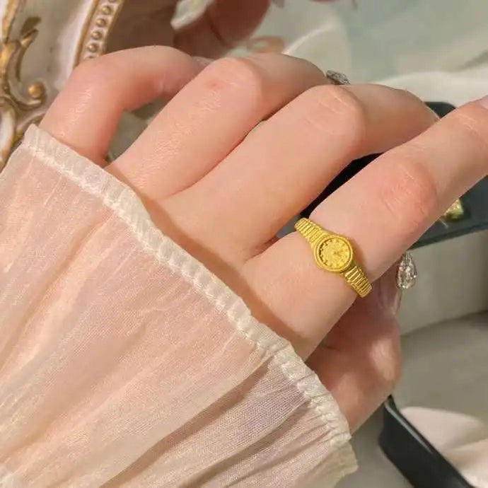 Sterling Silver Adjustable Watch Ring Girls Women's Fashionable Timepiece Jewelry Perfect for Valentine's Day  S925