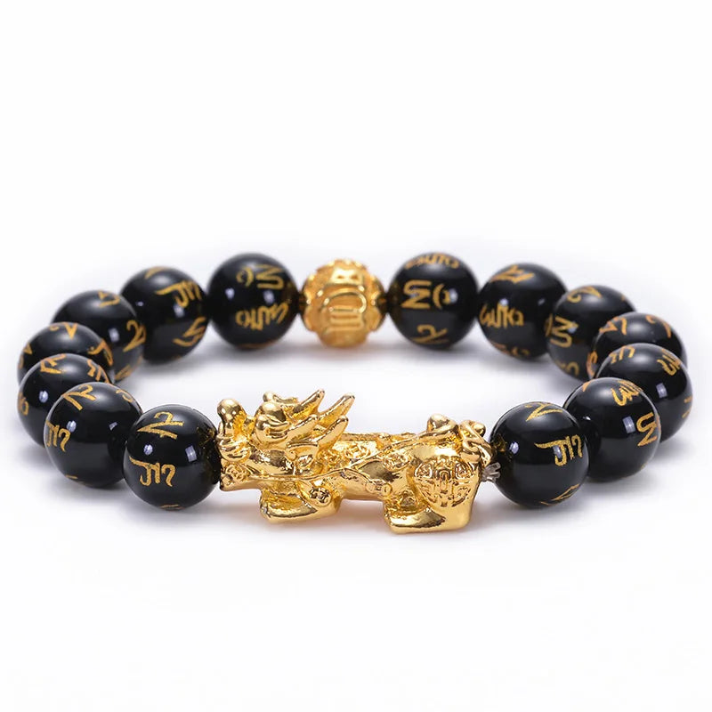 12mm Natural Obsidian Feng Shui Pixiu Bracelet Wealth Lucky Bracelet for Men Women