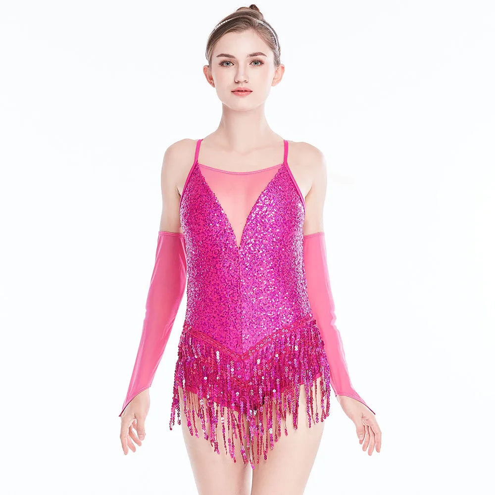 Latin Dance Performance Clothes Female Adult Dynamic Sequin Tassel Professional Competition Clothes