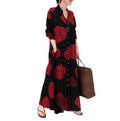 BB004 Wholesale Long Sleeved Printed Cotton Linen Muslim Dresses With Single Breasted Simple Loose Cardigan Dresses