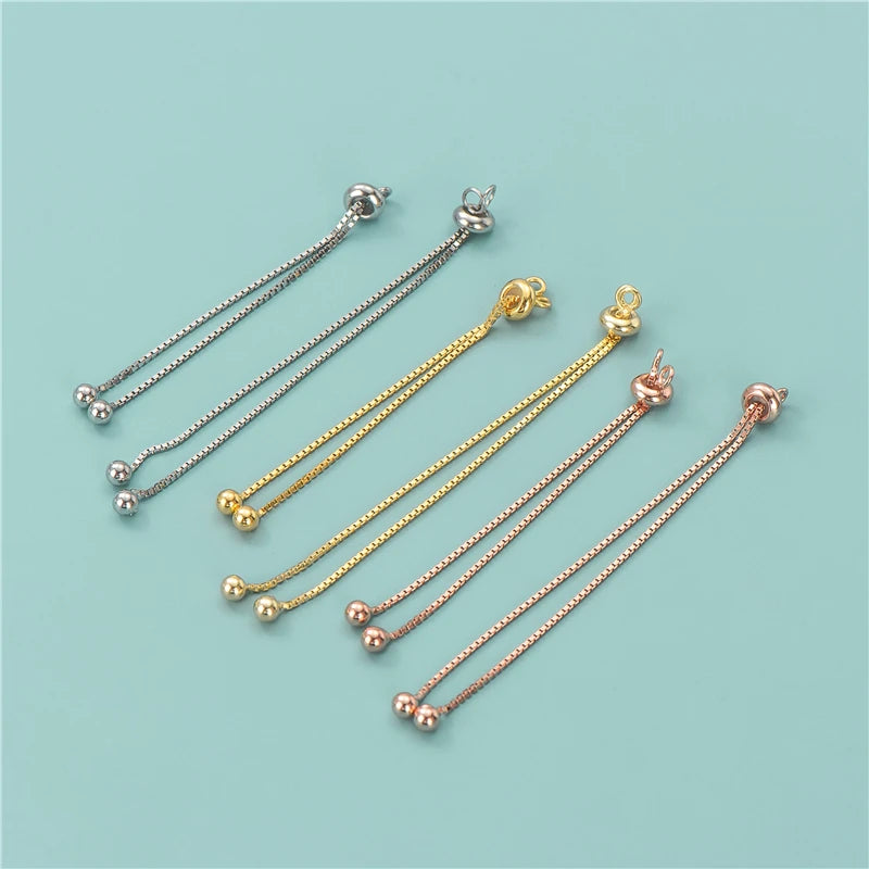 Sliding Box Chain Slider Bracelet Making Chain S925 Sterling Silver Half-finished Bracelet with Rubber Stopper Beads