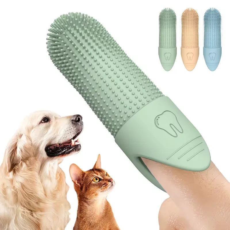 Wellfine Pet Finger Brush Dog and Cat Teeth Cleaning Food Grade Silicone Dog Finger Toothbrush Fits Most Fingers