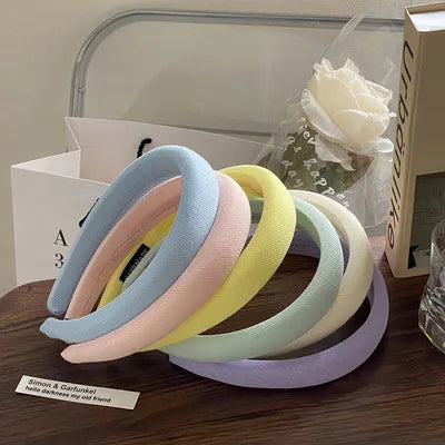 Flat Plain Headband Candy Color Headband for Autumn and Winter Puff Headband Wide Edge Hair Ring Sweet