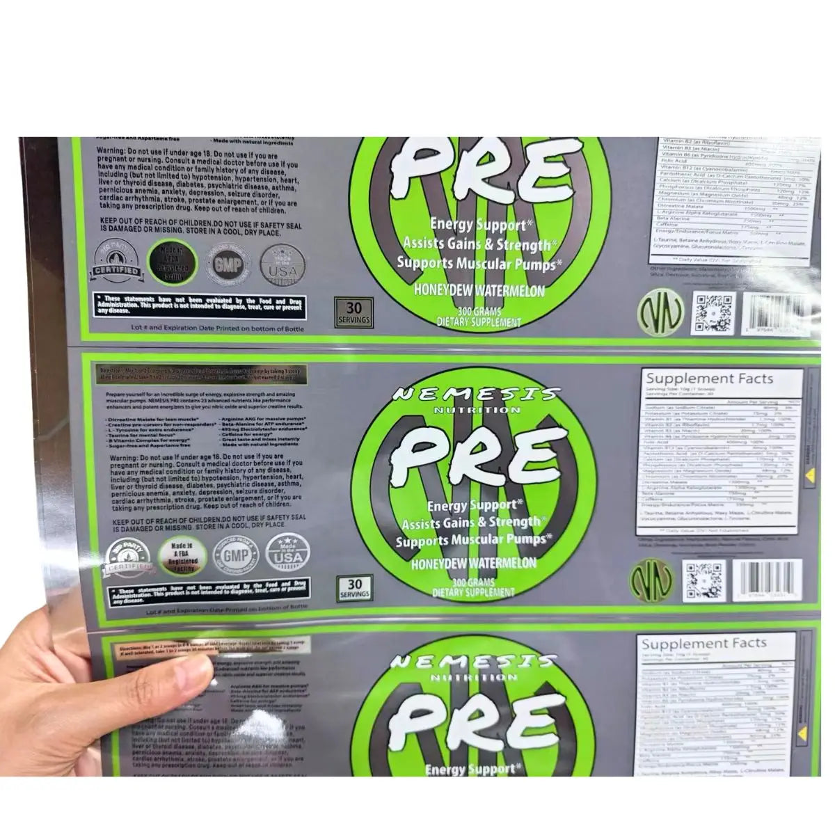 Factory Custom Sticker Creatine Monohydrate Powder Nutrition Micronized Creatine Monohydrate Packaging Bottle Labels