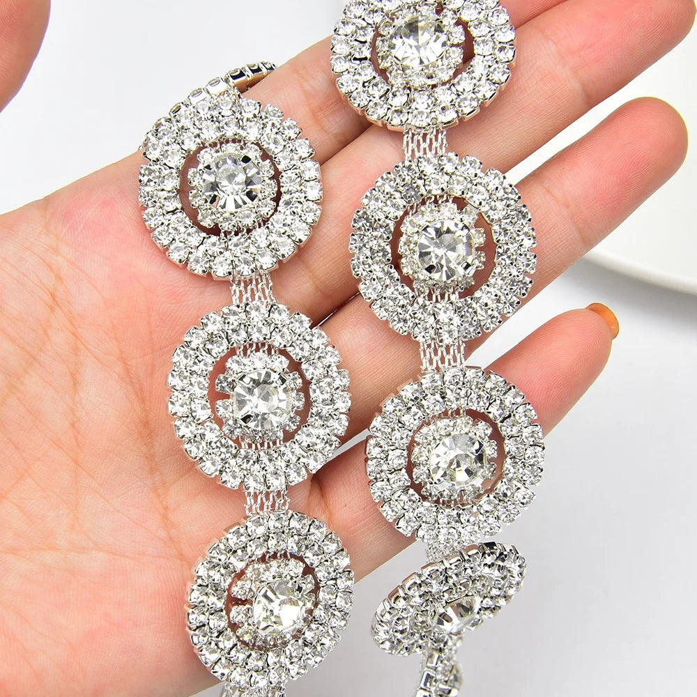 2.5cm Round Shape Crystal Cup Chain Rhinestone Trim Sew on Clothing Wedding Dress Accessories