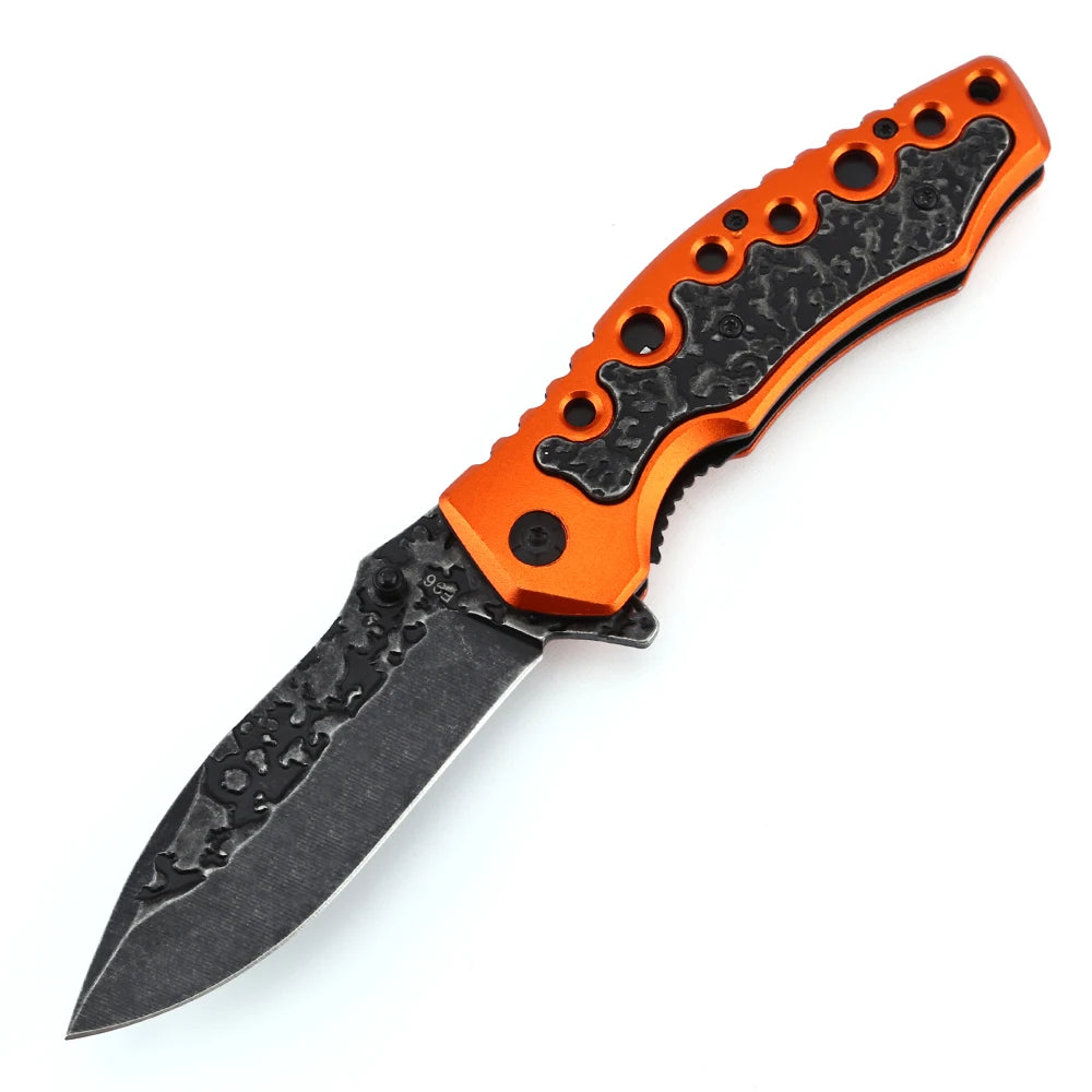 Orange Handled Pakistan Handmade Knives for Camping Tactical Hunting-Outdoor Foldable Pocket Folding DIY Grade OEM Customizable