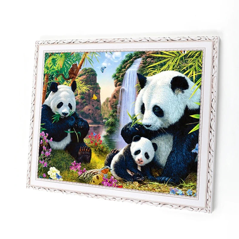 5d Diamond Painting Kit Diy Panda Family and Landscape Photo Frame Art Printing Canvas Diamond Embroidery