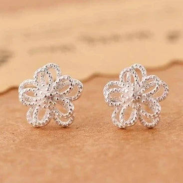 CAOSHI Hot Sell Custom Metal Silver Plated Flower Design Double Layer Earrings for Women Wedding Fashion Jewelry Stud Earrings