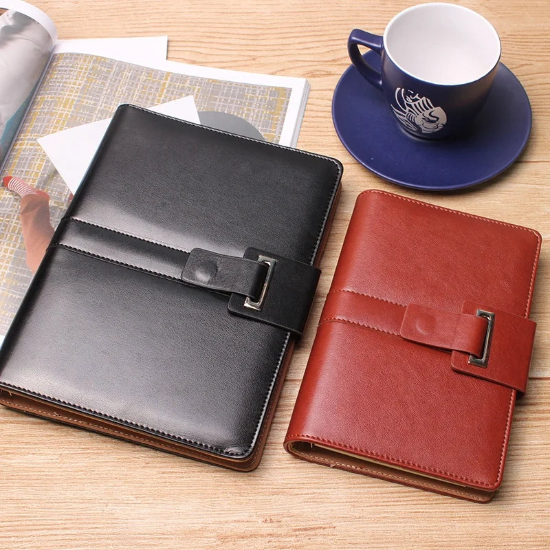 Custom Logo A5  Business Leather Briefcase Binder Folder Handbag with Card Cases and Pockets