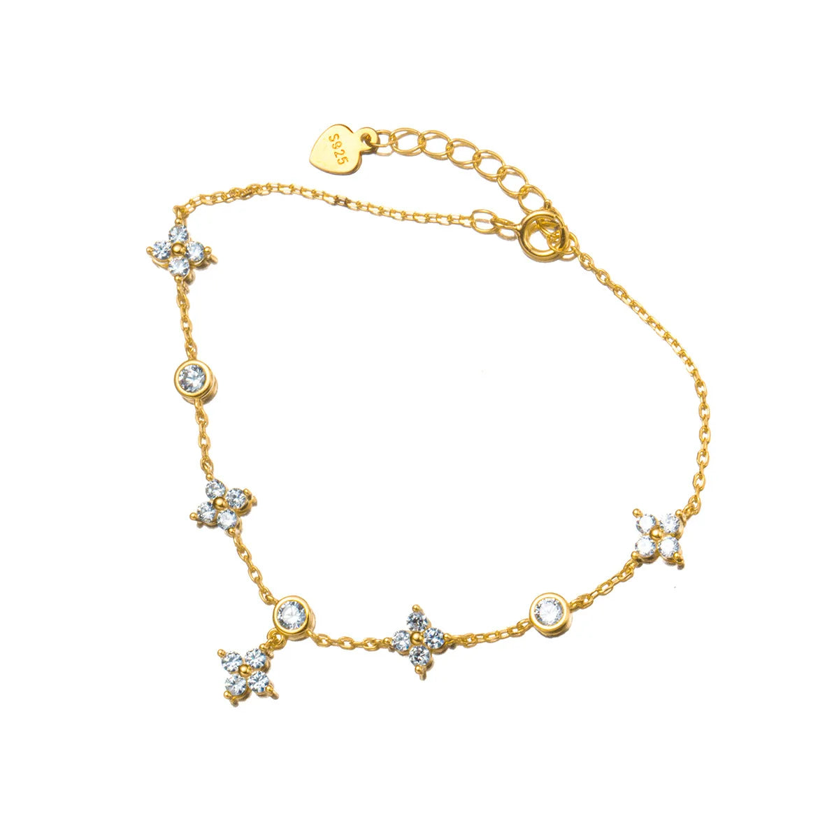 Beautiful Bling Cubic Zirconia Flower Pendant Charm Bracelet Pure 925 Sterling Silver Clover Bracelets