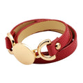 Minimalist Gold Plated Charm Round Disc Women Adjustable Leopard Black Brown Leather Wrap Leather Bracelet