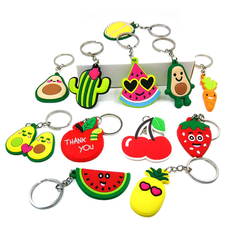 Pvc Key Ring Sunflower Avocado Cherry Watermelon Strawberry Cartoon Keychains Plant Key Holder Fit Kids Bag Keys Accessories