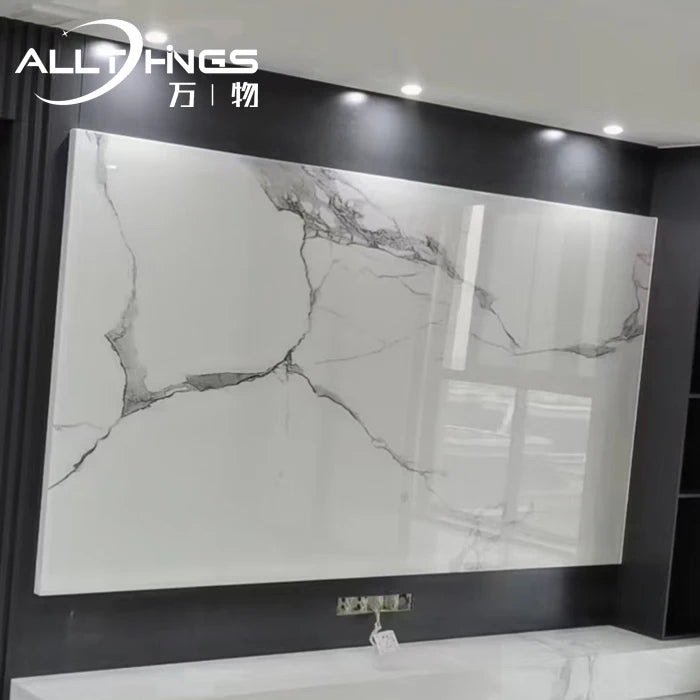 Fashionable Design Manufacturer Interior Decorative White UV Marble Slab  Living Room Tv Background Marble Slab
