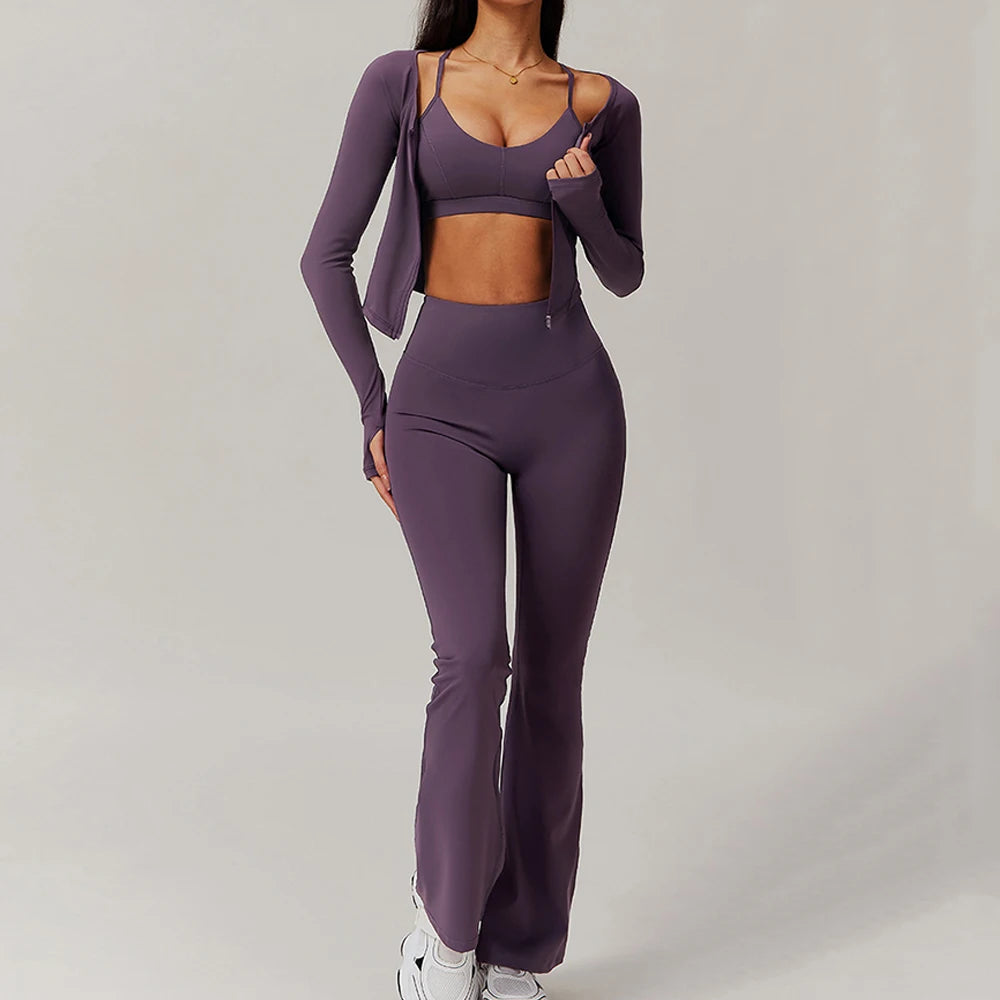 Custom Logo Ladies Fitness Running Deportes Gym Sport Wide Leg Flared Leggings With Pocket for Women Long Inseam Yoga Pants
