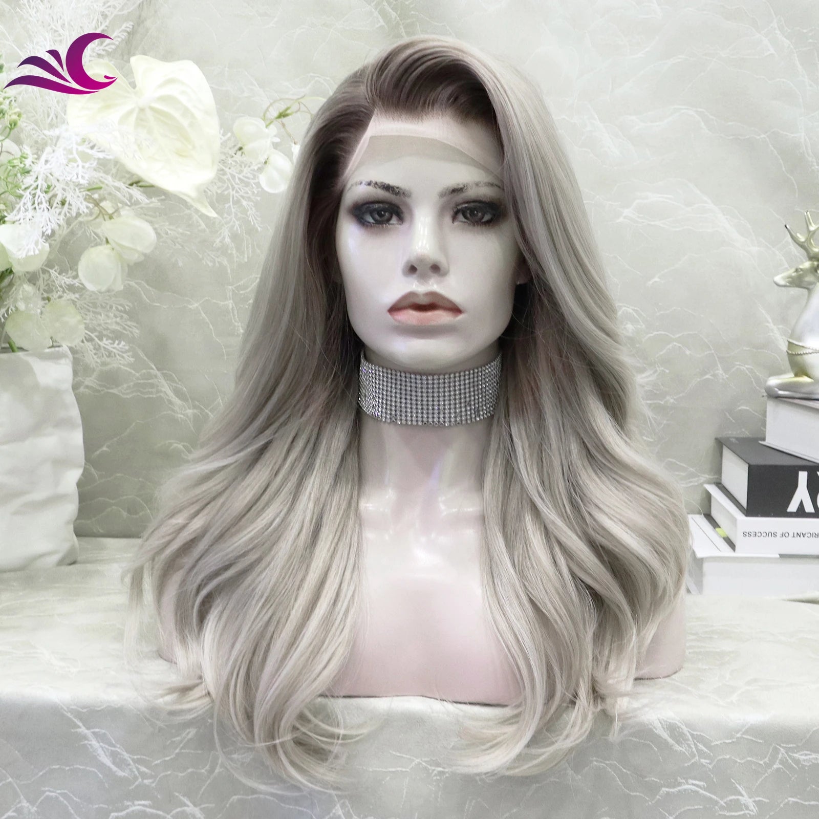 Celebrity Premium Synthetic Lace Wigs Body Wave Over Shoulder Hairs Futura Heat Resistant Synthetic Hair Wigs with Highlights