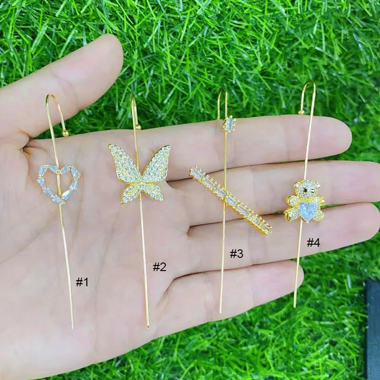 EC1744 CZ Pave Daisy Ear Wrap Crawler Hook Earring Modern Cane Ear Climber Gold-plated Butterfly Edgy Ear Pin Cuff Earring