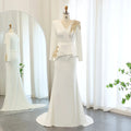 Elegant White Mermaid Muslim Evening Dress With Long Sleeves Gold Beaded Arab Muslim Women Wedding Party Gowns Sz283