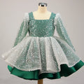 Long-Sleeved Sequin Birthday Party Gown Shiny Evening Dress for Kids Girls 2 to 14 Years Old