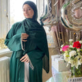 Eid Dubai Turkish Islamic Elegant Modest Women Muslim Dress Party Abaya Luxury Crystal Tassel Satin Silk Open Kaftan Abaya