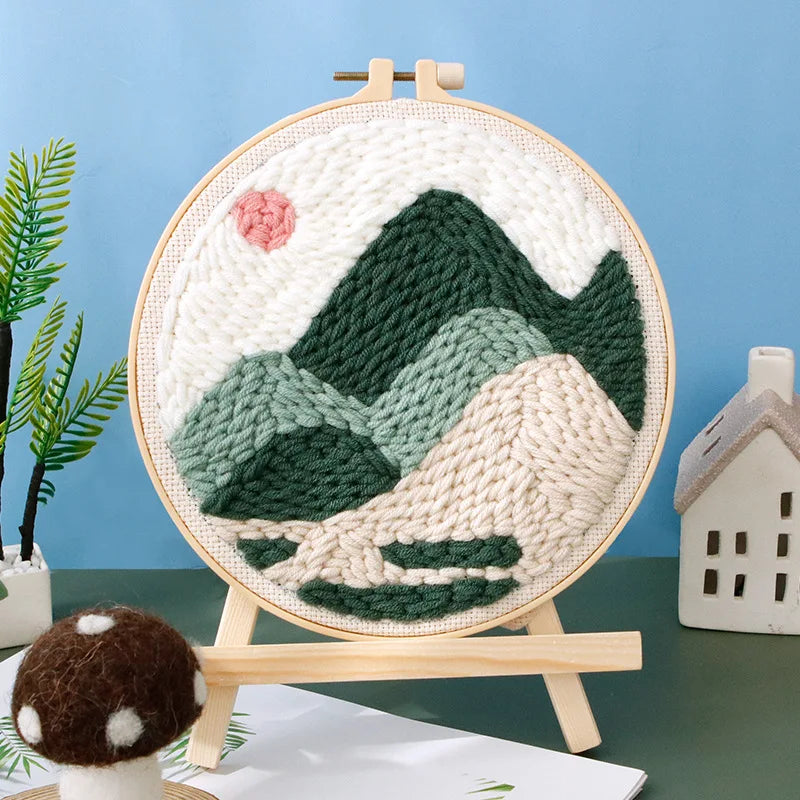 OEM ODM Custom DIY Best Gift Landscape DIY 3D Needlework With Hoop Punch Needle Embroidery Kits for Beginner