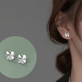 New Design S925 Sterling Silver CZ Pave Clover Flower Stud Earrings for Women M01884