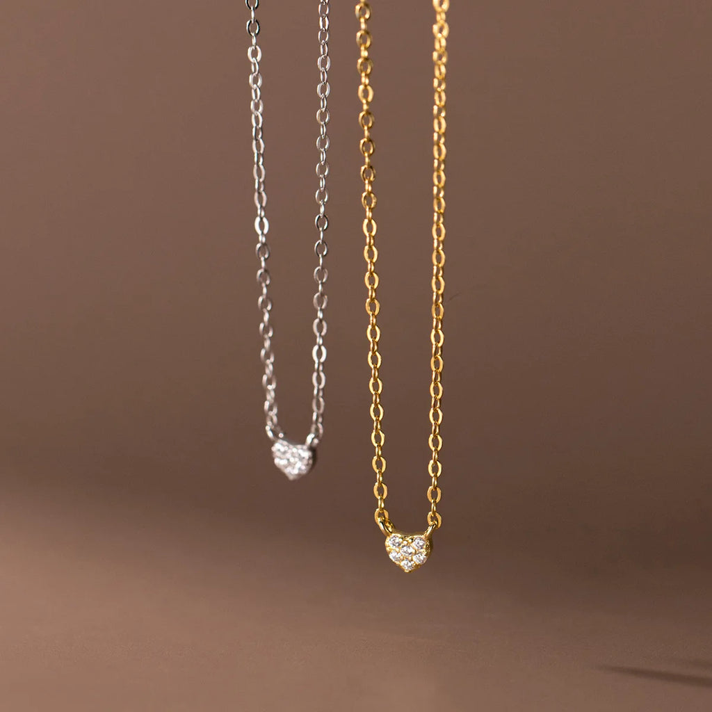 Fashion Jewelry 925 Sterling Silver Minimalist Small love Heart Diamond Zircon Gold Plated Necklaces Women Valentine's Day