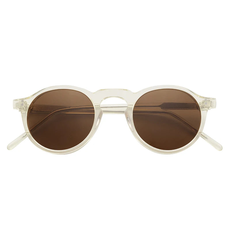 Luxury Brand Mazzucchelli Acetate Sunglasses Retro Round UV400 Polarized Glasses for Men Women in Clear or Brown Frame Color