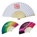 Custom DIY Logo Fan Wedding Hand Fan 21cm Small Silk Fabric/Paper Folding Bamboo Fan on Both Sides for Advertisement