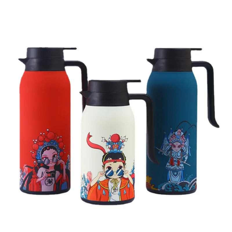 Latest Hot Selling Coffee Pot Exquisite Chinese Style Printed Portable Stainless Steel Thermos Water Bottle With Temperature Dis