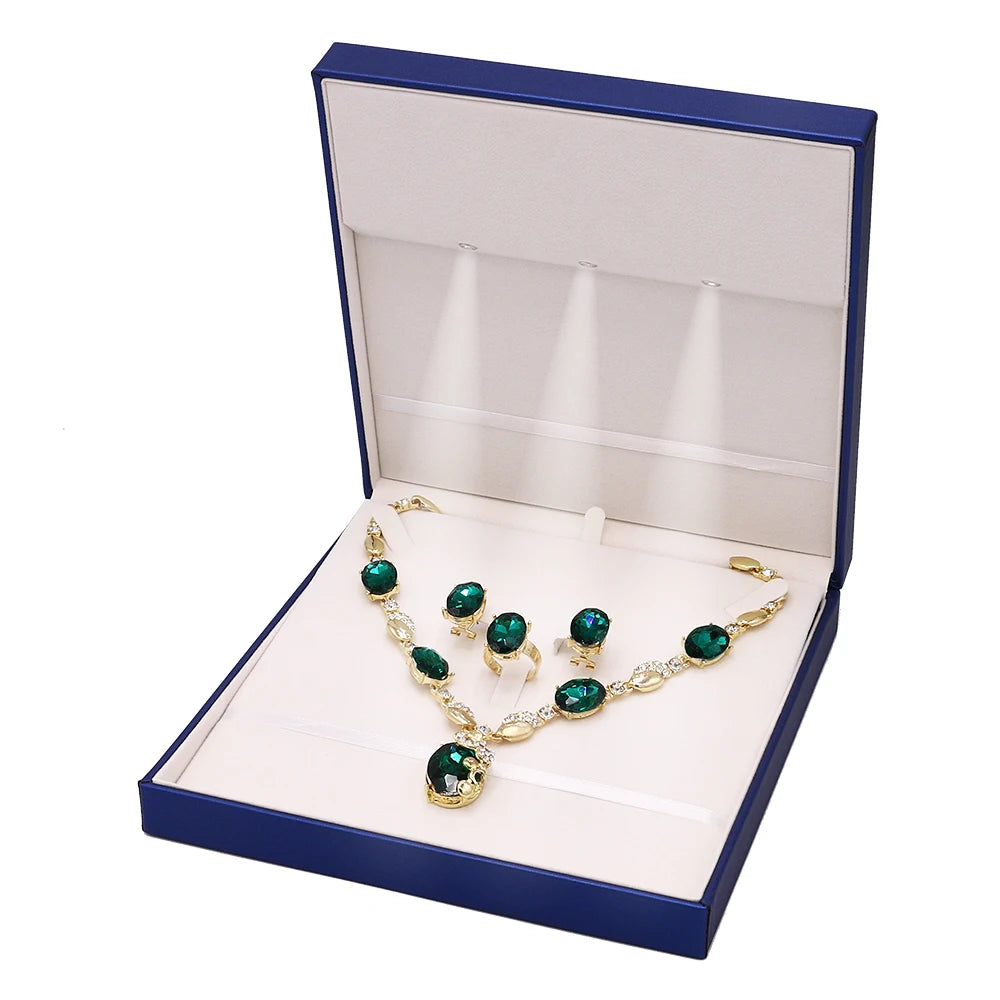 Fadeli Custom Logo Jewelry Gift Box Exquisite Blue PU Leather with LED Light for Ring Earrings Pendant